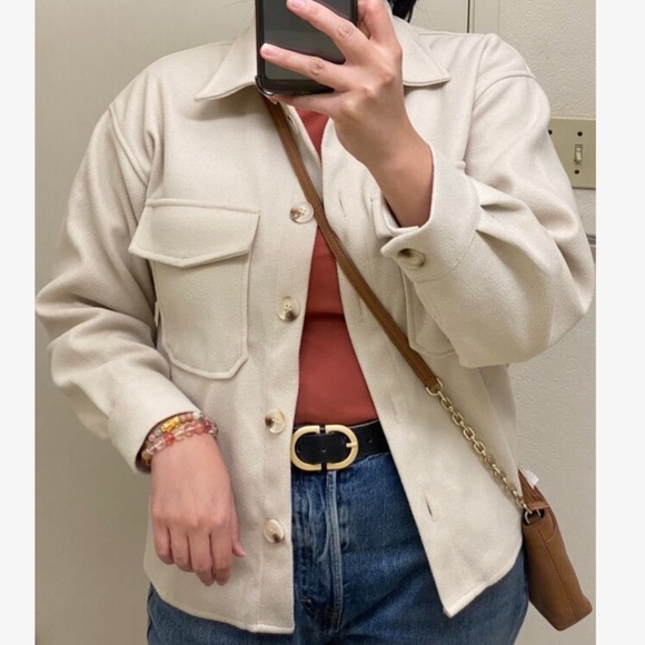 Cozy Cream Boyfriend fit oversized shacket jacket coat - Picture 8 of 9